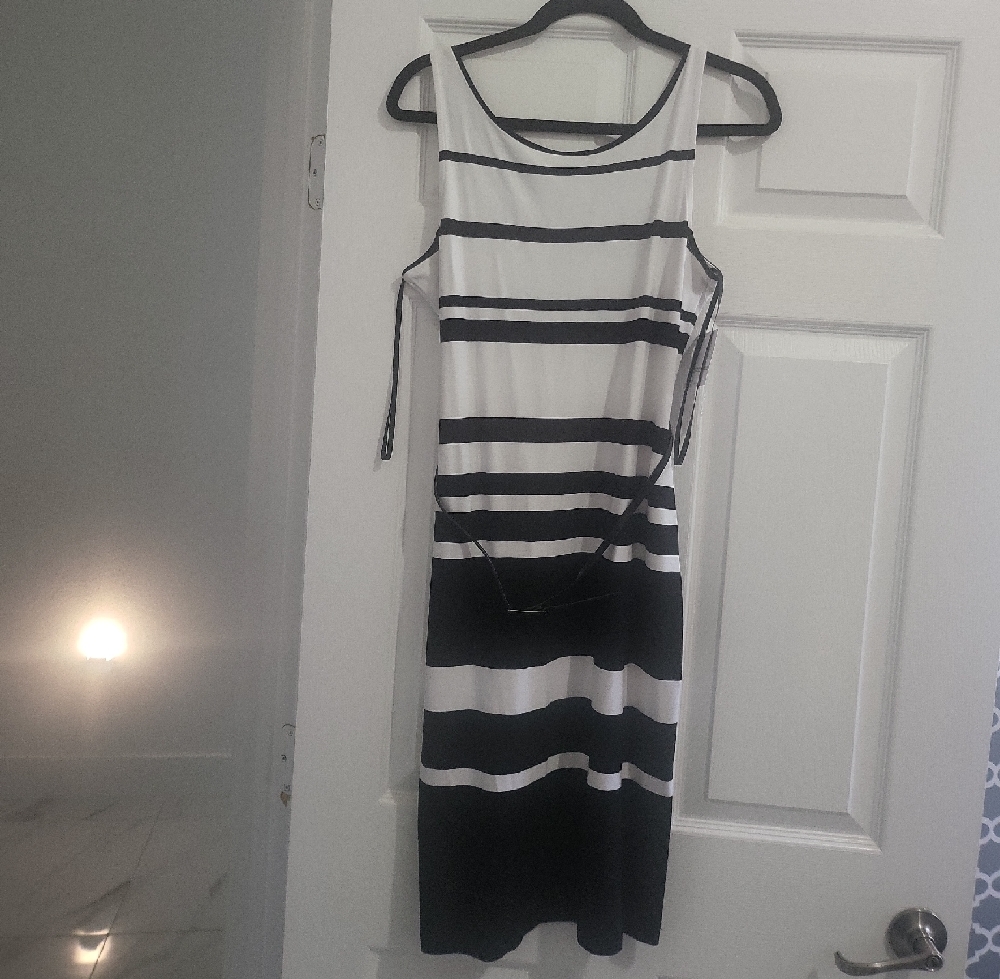 Elegant Black and White Striped Dress